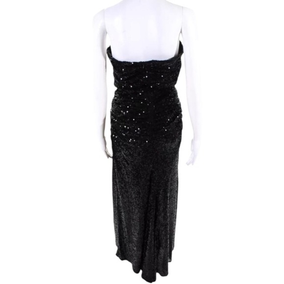 Badgley Party All Night Maxi Dress Size 6 Black Sequin Ruched Strapless Gown - Picture 3 of 10